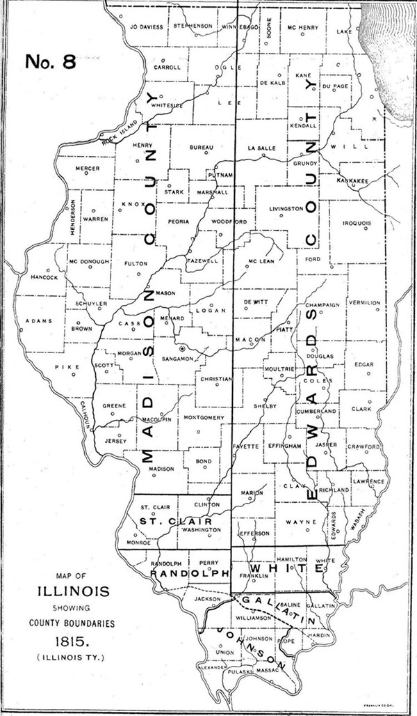 1814-1815 Illinois county formation map