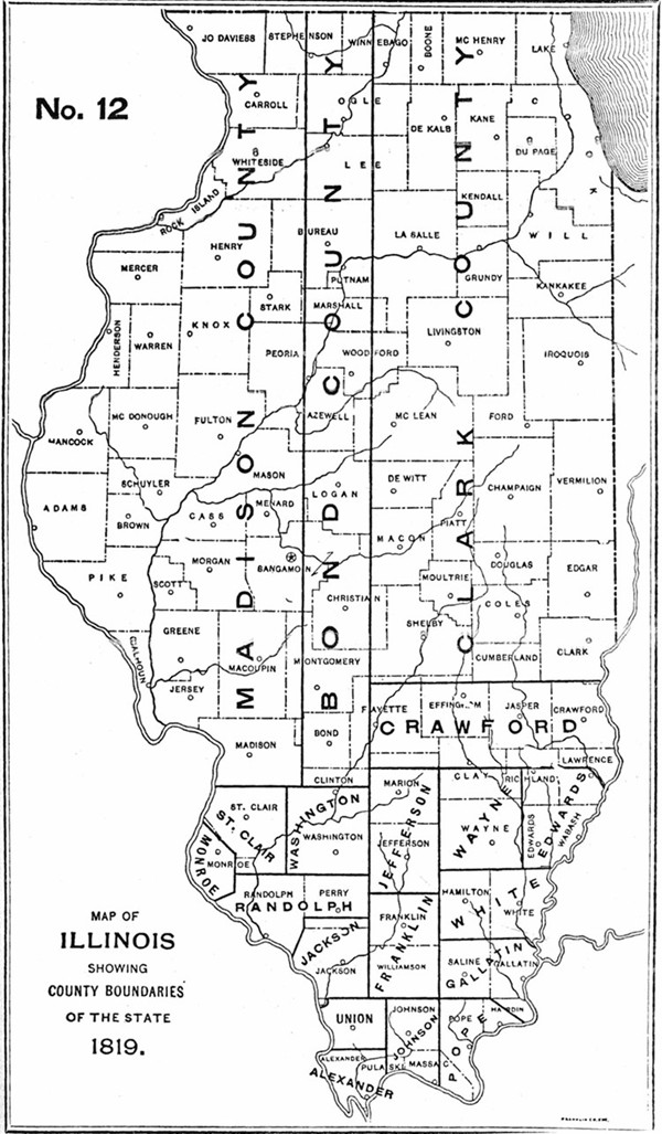 1819 Illinois county formation map