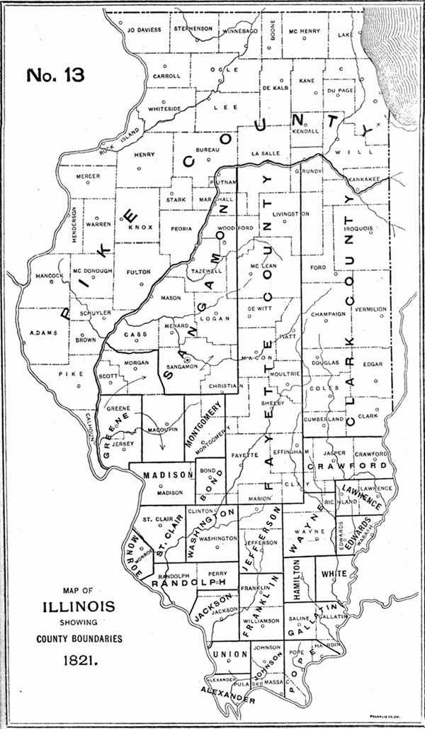1821 Illinois county formation map
