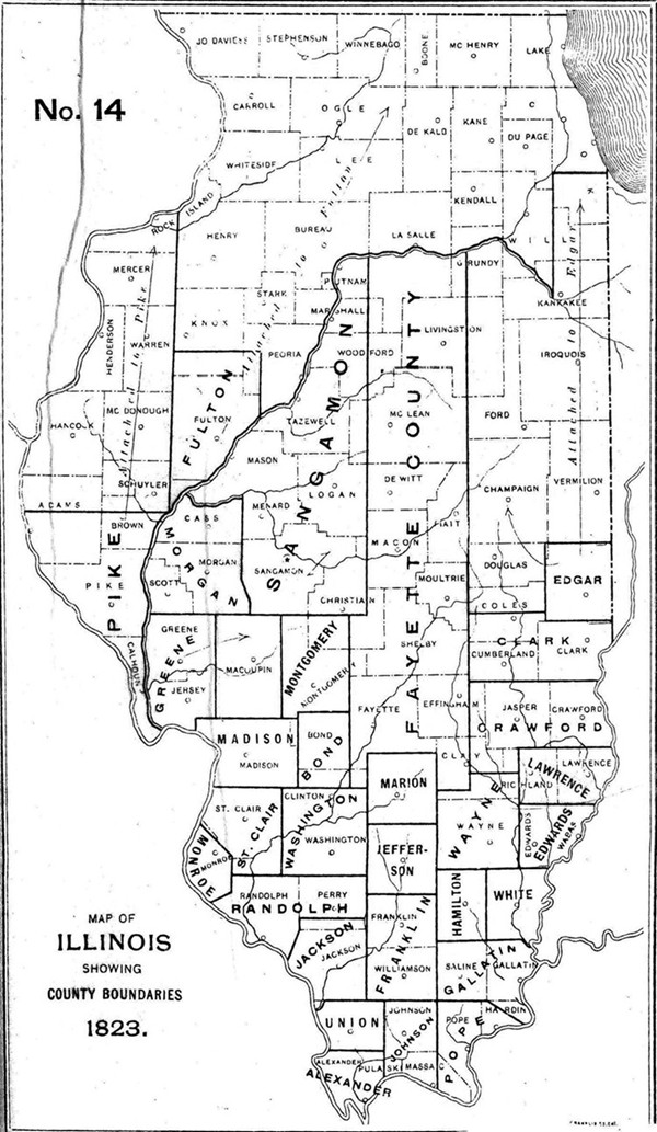 1823 Illinois county formation map
