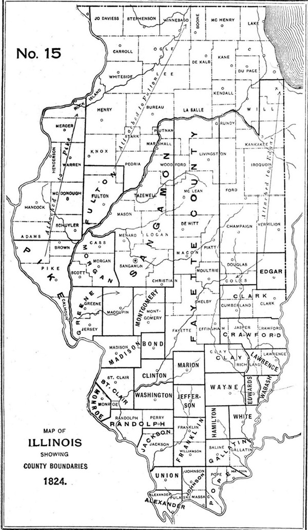 1824 Illinois county formation map