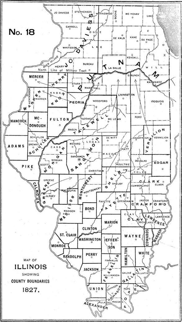 1827 Illinois county formation map