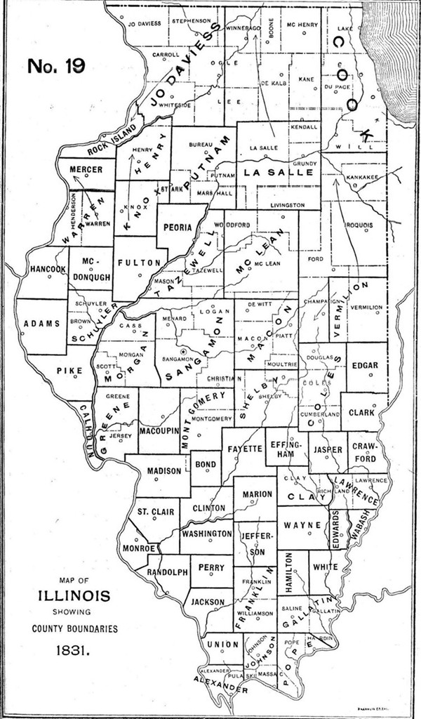 1831 Illinois county formation map