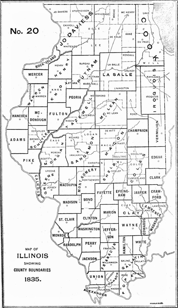 1835 Illinois county formation map