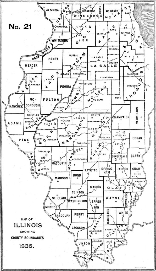 1836 Illinois county formation map