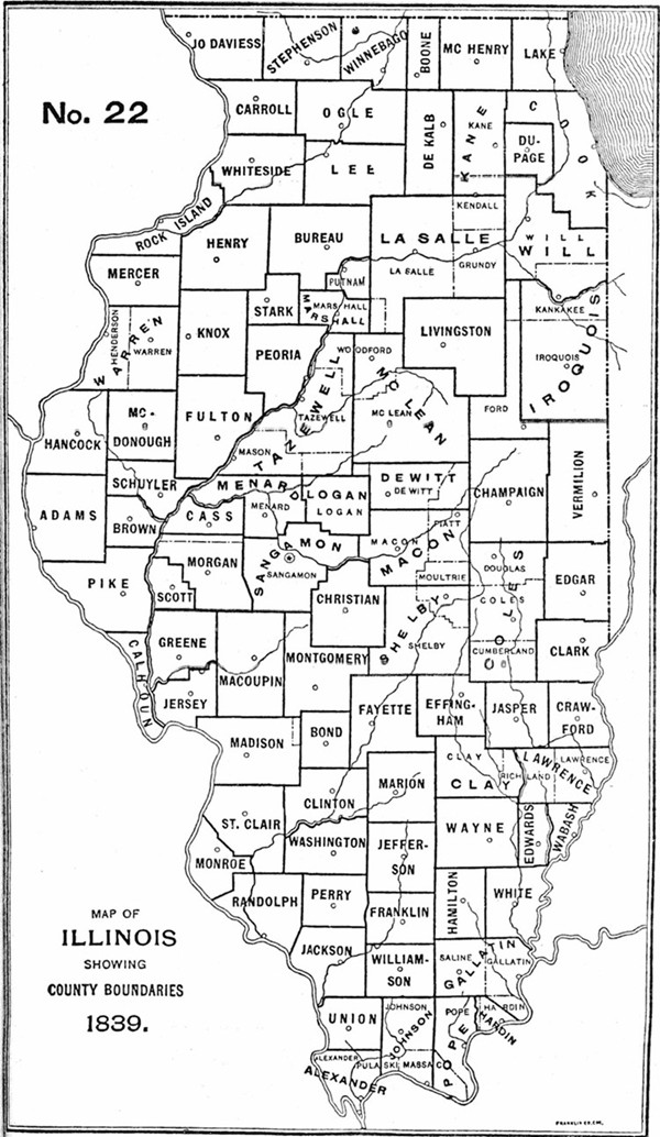 1839 Illinois county formation map