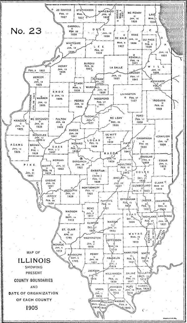1905 Illinois county formation map