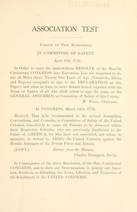 Association Test, Colony of New Hampshire, April 12th, 1776