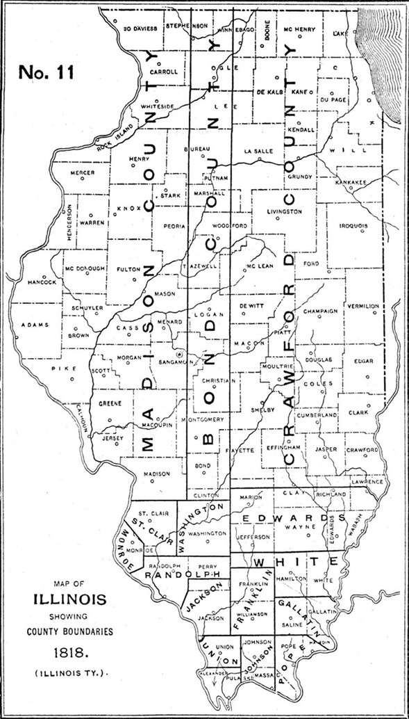 1818 Illinois county formation map